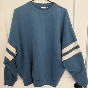 Clare V Blue Crewneck Sweater with Cream Stripes